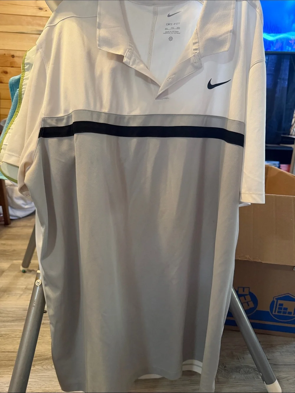 Nike Men’s White, Light Gray and Black Dri-FIT Polo